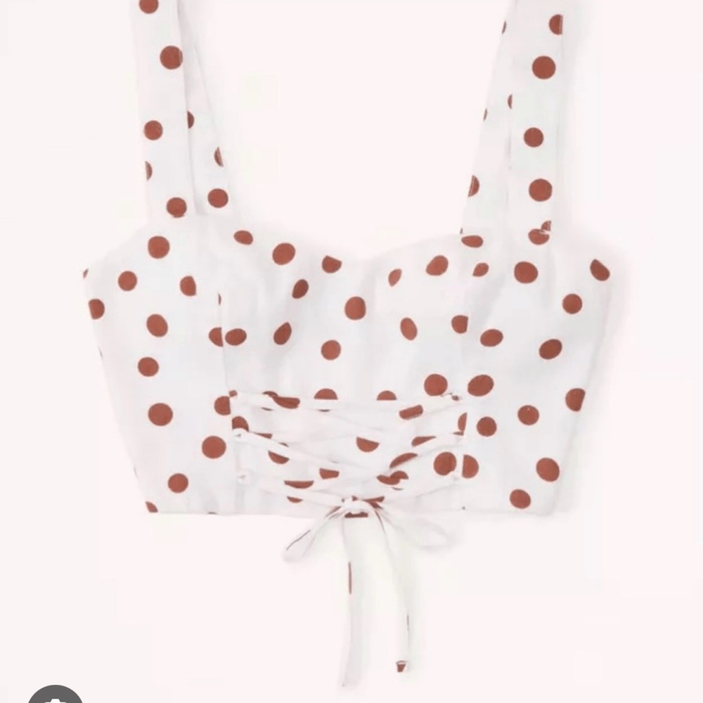 Abercrombie & Fitch White and Brown Polka Dot Tank Top